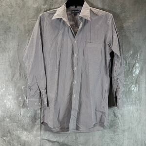 PAUL FREDRICK Men's Blue Pinstripe Button-Up Long-Sleeve Dress Shirt SZ 15.5-32